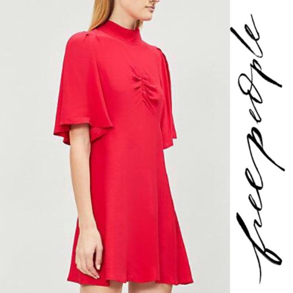Free People Mini Dress in Bright Red with Flutter Sleeves